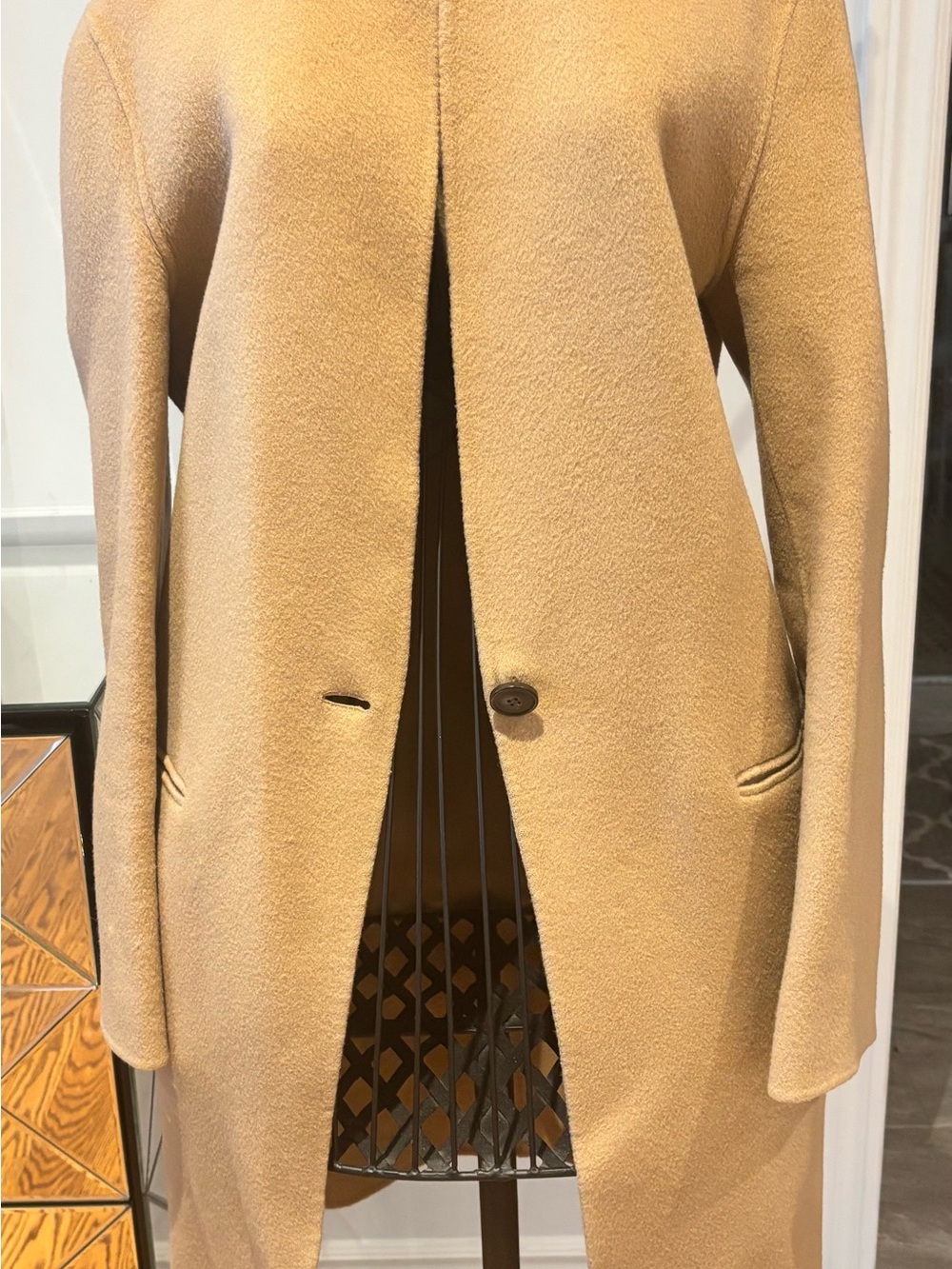 Womens Camel Single-Button Wool & Cashmere Blend Coat